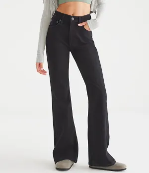 Aeropostale Damen Flare High-Rise Jeans - - Größe 2 R - Baumwolle - Teen Mode & Bekleidung Schwarz Aeropostale