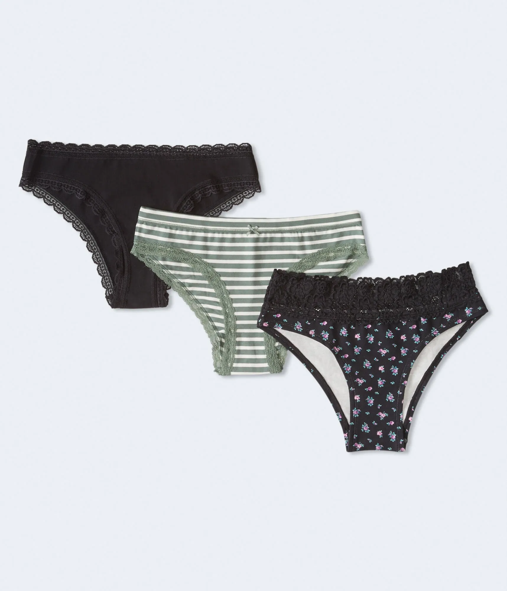 Aeropostale Damenbedruckte & Einfarbige Spitzenbesetzte Cheeky 3er-Pack - -farben - Größe M - Baumwolle - Teen Mode & Bekleidung Multi Aeropostale