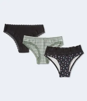 Aeropostale Damenbedruckte & Einfarbige Spitzenbesetzte Cheeky 3er-Pack - -farben - Größe M - Baumwolle - Teen Mode & Bekleidung Multi Aeropostale