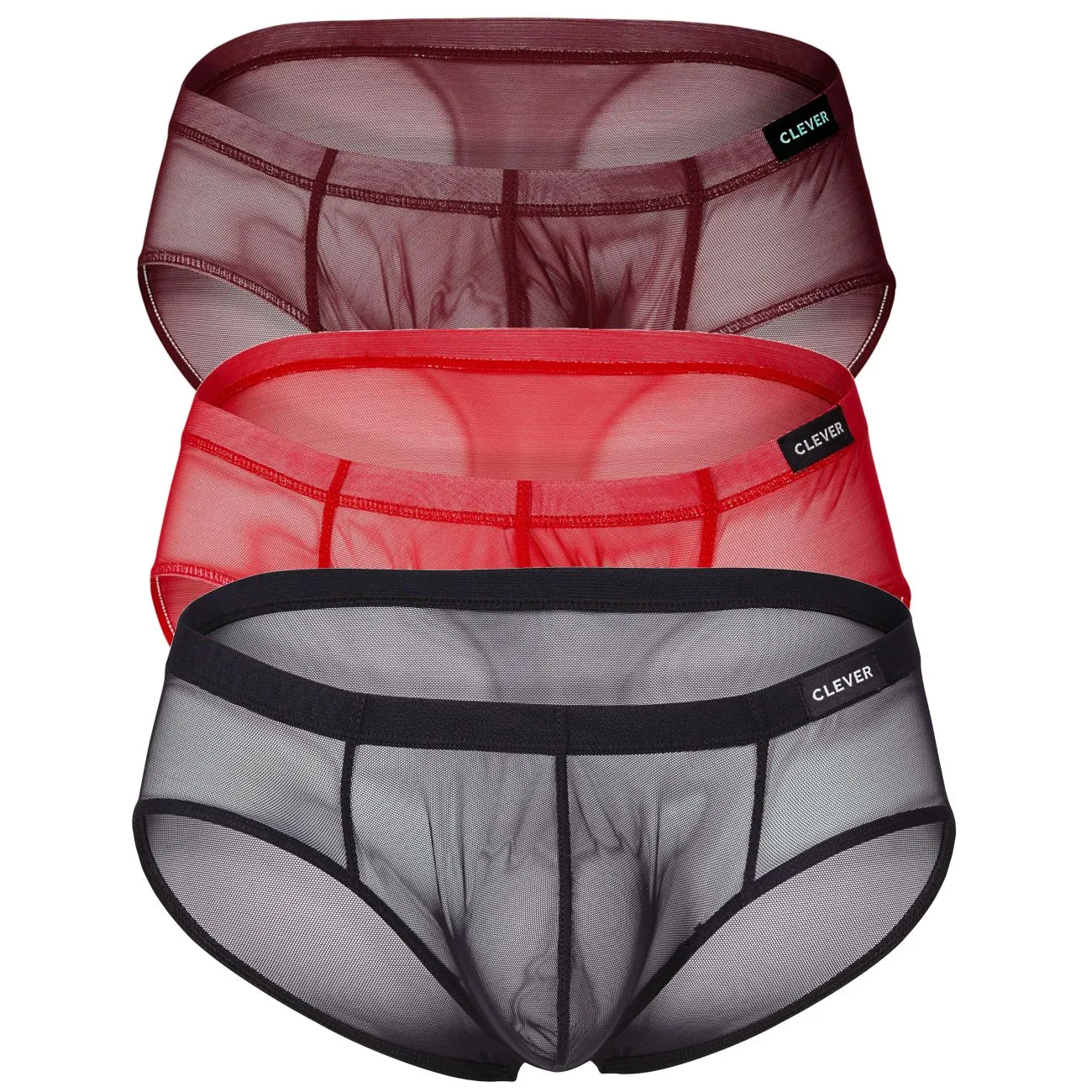 Clever Herrenunterwäsche Clever 519962 3er Pack Australische Latex-Slip Slips Farbe Rot-Schwarz-Weinrot