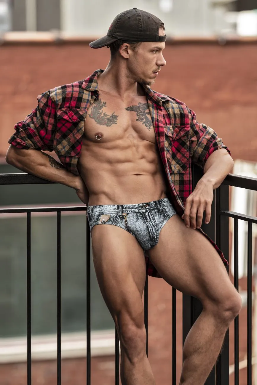 Bekleidung_Herren Power_Herrenunterwäsche Male Power 486-286 Schmutziger Denim Bikini Farbe Denim Druck