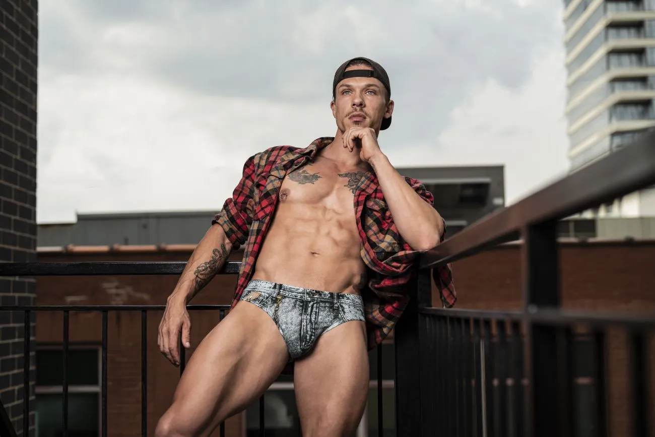 Bekleidung_Herren Power_Herrenunterwäsche Male Power 486-286 Schmutziger Denim Bikini Farbe Denim Druck