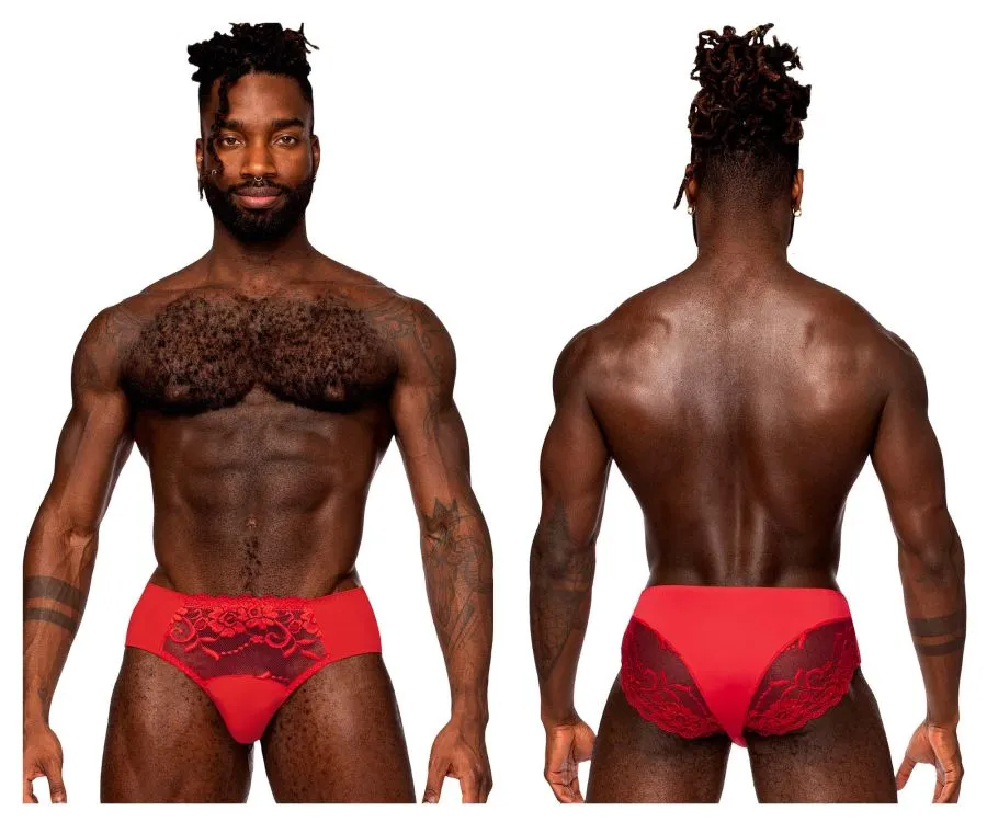 Bekleidung_Herren Power_Herrenunterwäsche Male Power 492-280 Verspieltes Spitzen-Bikini Einfarbiger Pouch Farbe Rot