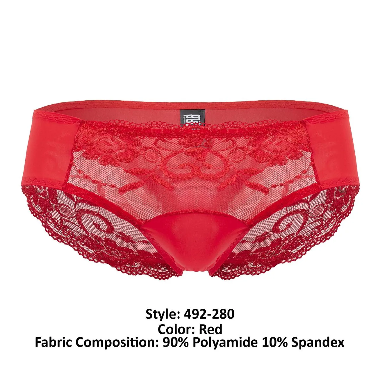 Bekleidung_Herren Power_Herrenunterwäsche Male Power 492-280 Verspieltes Spitzen-Bikini Einfarbiger Pouch Farbe Rot
