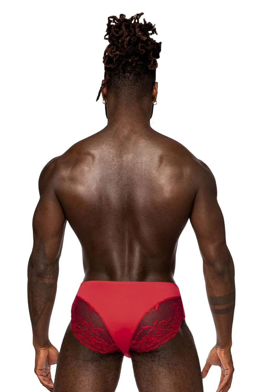 Bekleidung_Herren Power_Herrenunterwäsche Male Power 492-280 Verspieltes Spitzen-Bikini Einfarbiger Pouch Farbe Rot