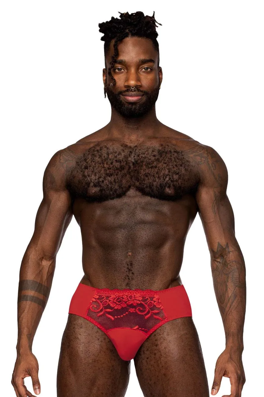 Bekleidung_Herren Power_Herrenunterwäsche Male Power 492-280 Verspieltes Spitzen-Bikini Einfarbiger Pouch Farbe Rot