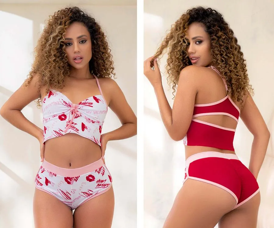 Bekleidung_Mapale_Damen Zweiteiliger Pyjama-Set Oberteil und freche Unterteile
