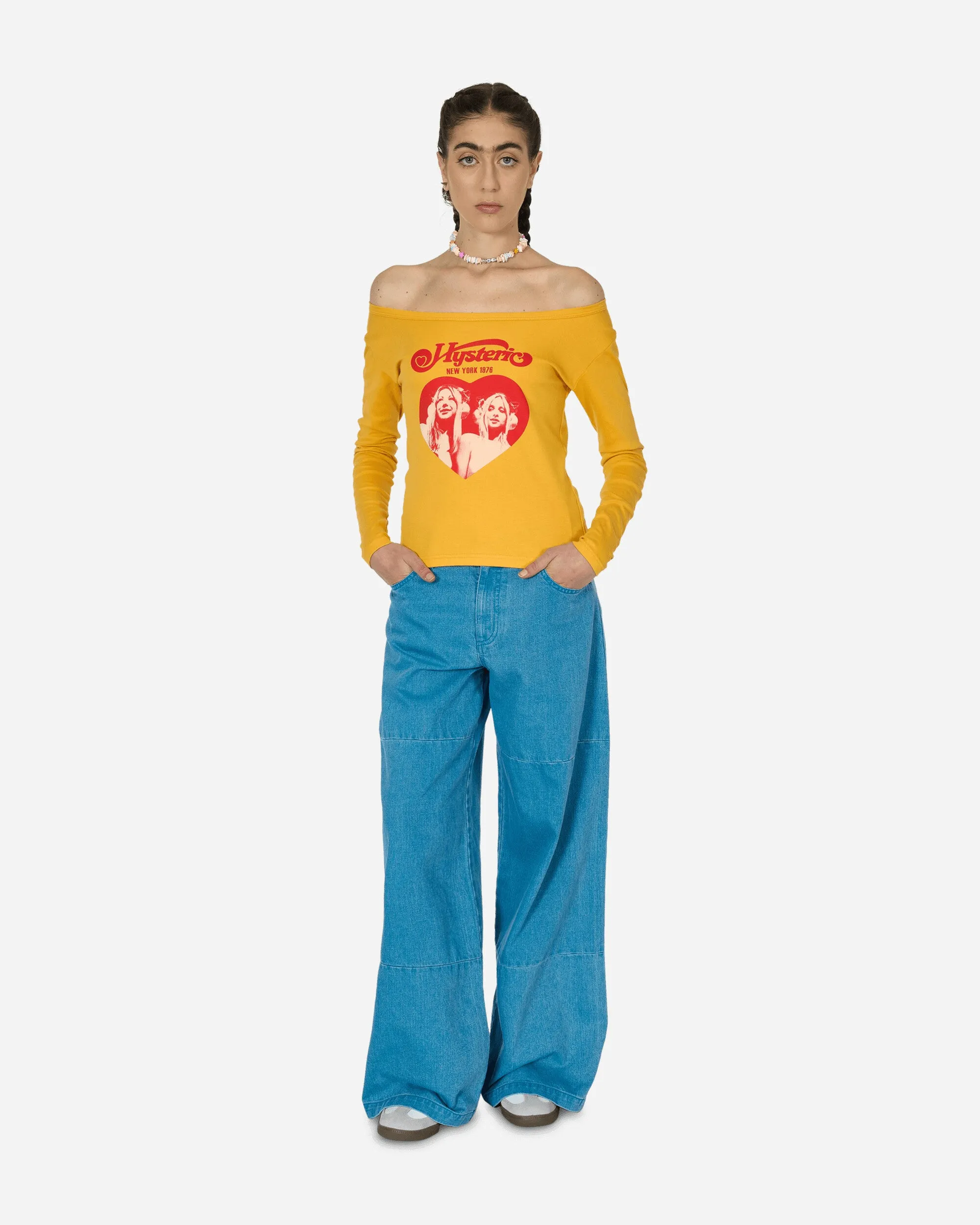 Bunte Denim-Weitbeinhose Blau
