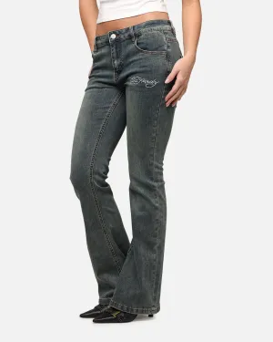 Ed Hardy Kleidung Ed Hardy Damen Tiger Bootcut Jeans Schmutzig Blau