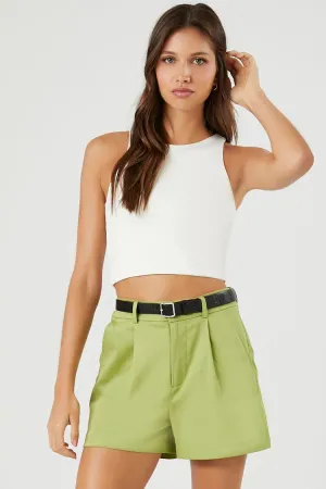 Forever 21 Damen Gürtel-Hochbund-Hosen-Shorts in Olive von Forever 21