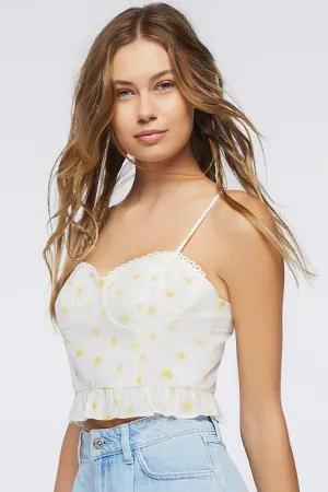 Forever 21 Damen Blumenmuster Rüschen Crop Top Weiß/Mehrfarbig Forever 21