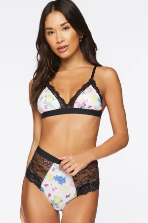 Forever 21 Damen Slip mit Fruchtprint und Spitzenbesatz Elfenbein/Mehrfarbig Forever 21