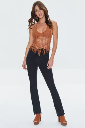 Forever 21 Damen High-Waist Schnürbootcut-Jeans Gewaschen Schwarz Forever 21