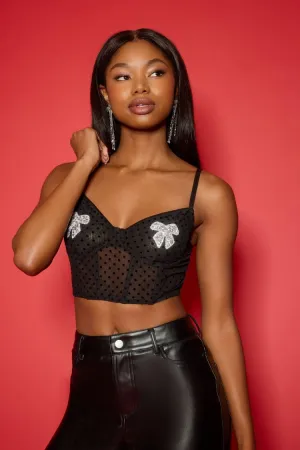 Forever 21 Damen Mesh-Punkte & Schleifen-Lingerie-Korsett Schwarz/Silber Forever 21