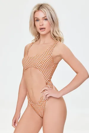 Forever 21 Damen Karo-Ausschnitt Badeanzug Ingwer/Elfenbein Forever 21