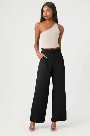Forever 21 Damen Plissierte Weitbein-Hose Schwarz Forever 21