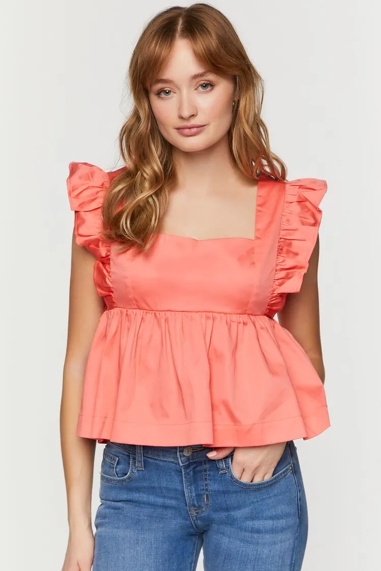 Forever 21 Damen Rüschen-Rückentieger Babydoll Crop Top Pfirsichknospe Forever 21