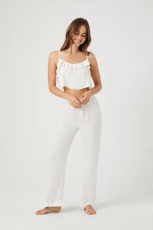 Forever 21 Damen Satin Rüschen Pyjamahose Elfenbein Forever 21