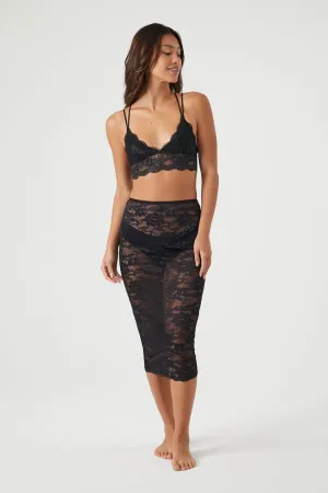 Forever 21 Damen Spitze Blumenmuster Spitzen-Unterwäsche Midi-Rock Schwarz Forever 21