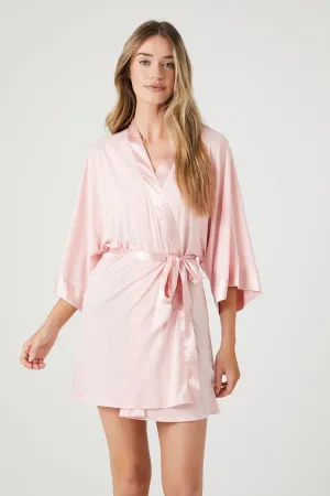 Forever 21 Damen-Satin-Bademantel mit Bindegürtel in Pink Pearl Forever 21