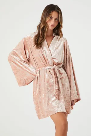 Forever 21 Damen Samt Schlafanzug-Morgenmantel mit Bindegürtel Mauve Forever 21
