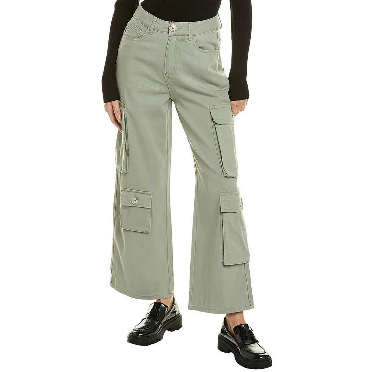 Gracia Damen Cargo Weit geschnittene Jeans mit hoher Taille