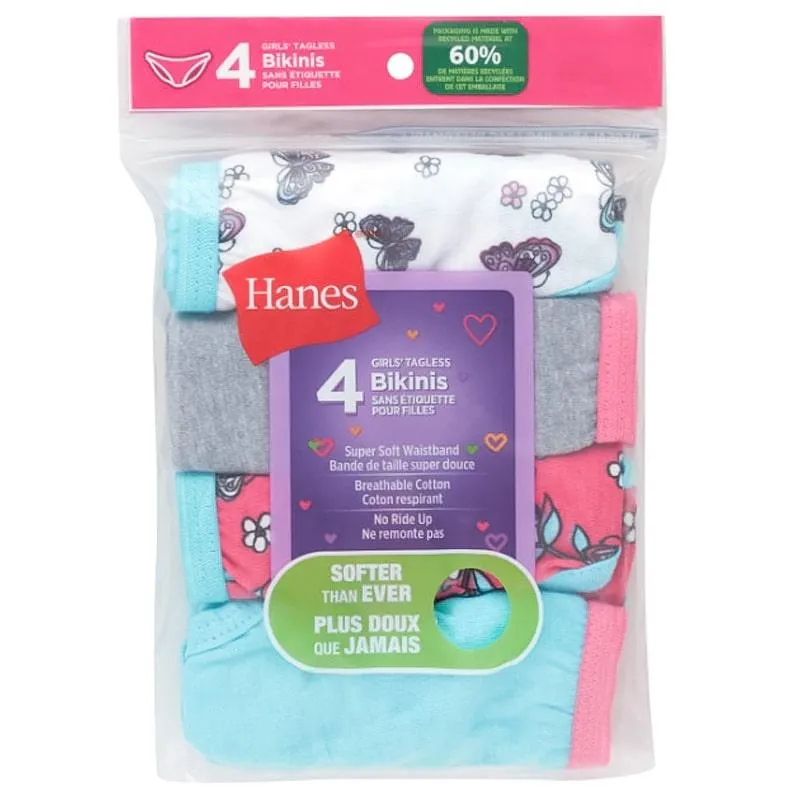 Hanes Mädchen Bunte Etikettenlose Bikini-Slip - 4er Pack Babykids Hanes