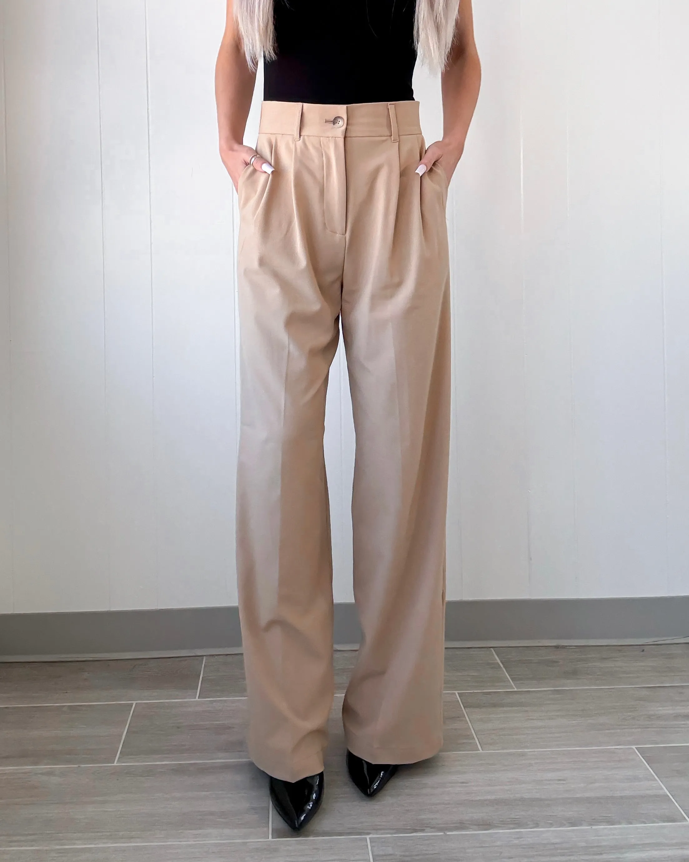 High Society Plissierte Weite Hosen - Khaki