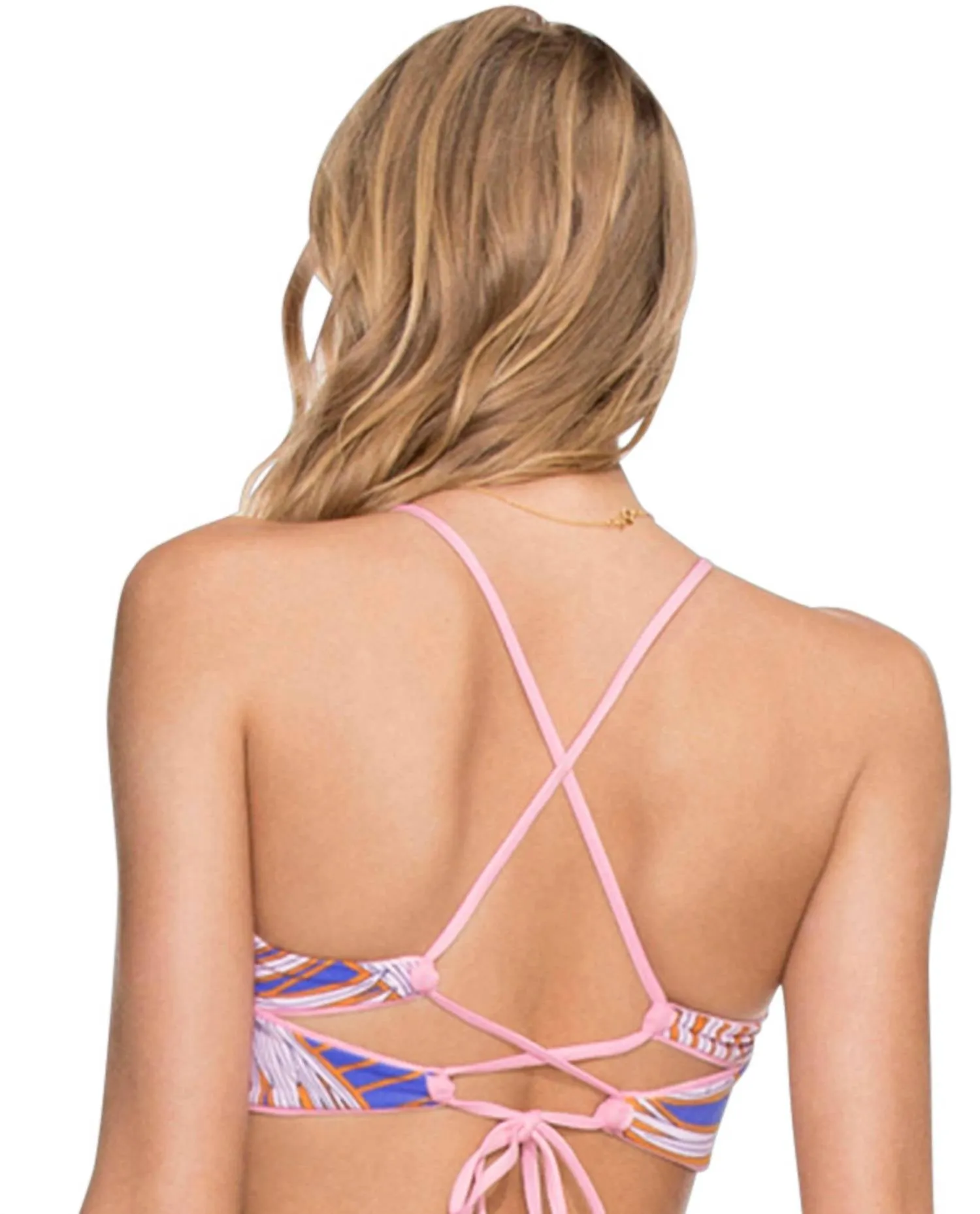 Ballerina-Bikini-Oberteil mit Honigwabenmuster und hohem Ausschnitt