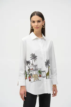 JOSEPH RIBKOFF GEDRUCKTES POPELIN BLOUSE - WEIß MULTI