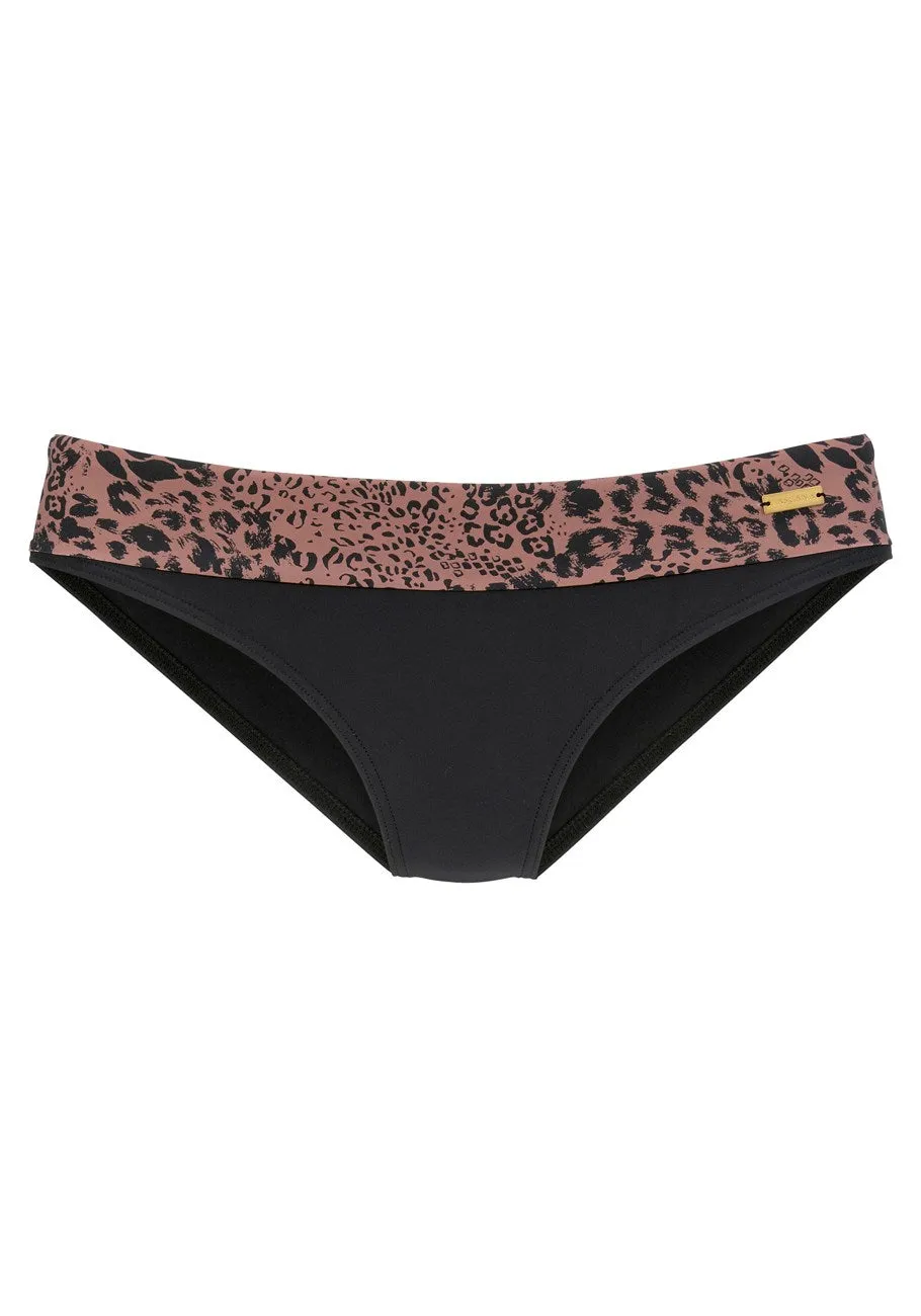 LASCANA Damen Leopardenmuster Bikini-Höschen mit umklappbarem Bund