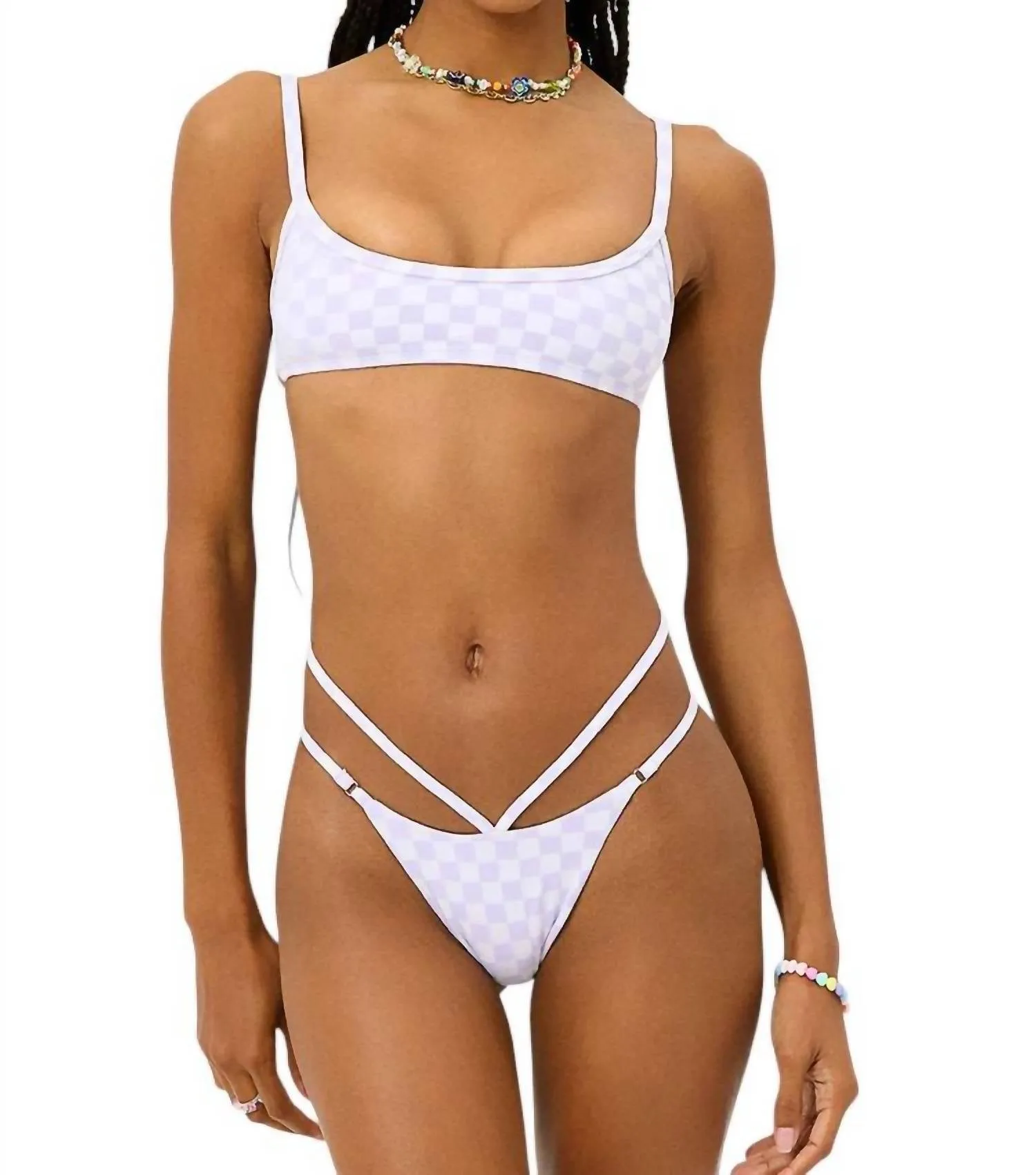 Layla Karo-Jacquard-Hose in Lila