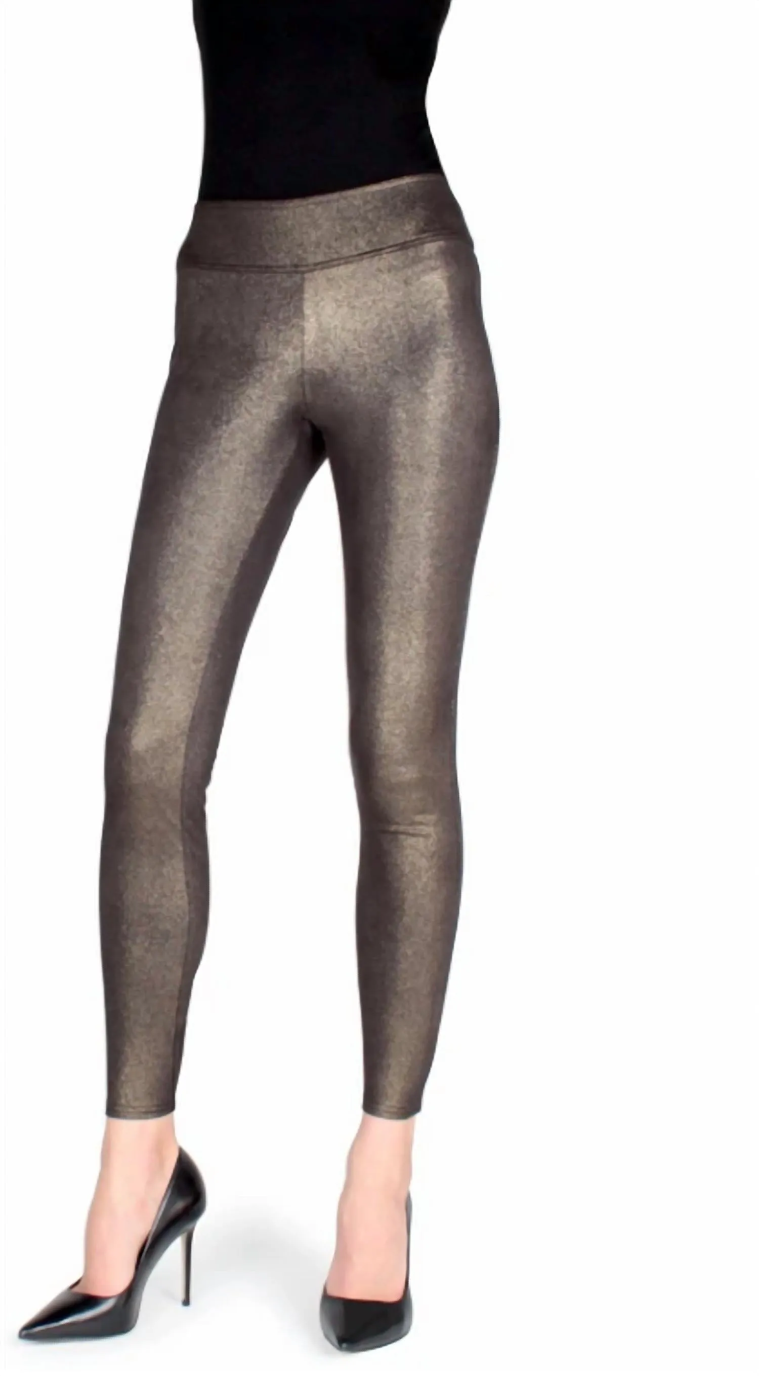 Metallisch schimmernde formende Leggings in Schwarz-Gold