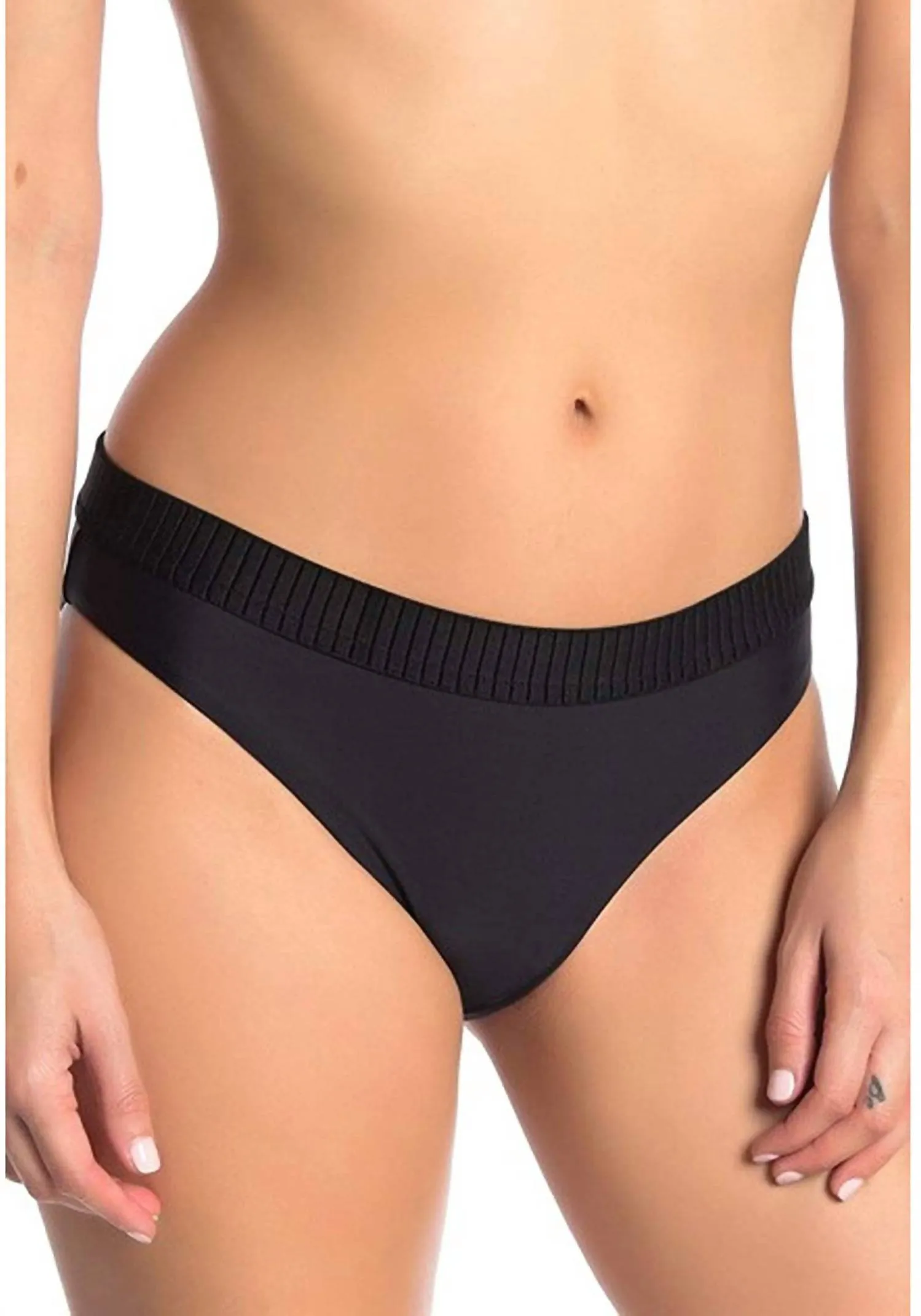 Midnight Gold Elastische Bündchen Ultra-Niedrige Bikini-Unterteile in Schwarz