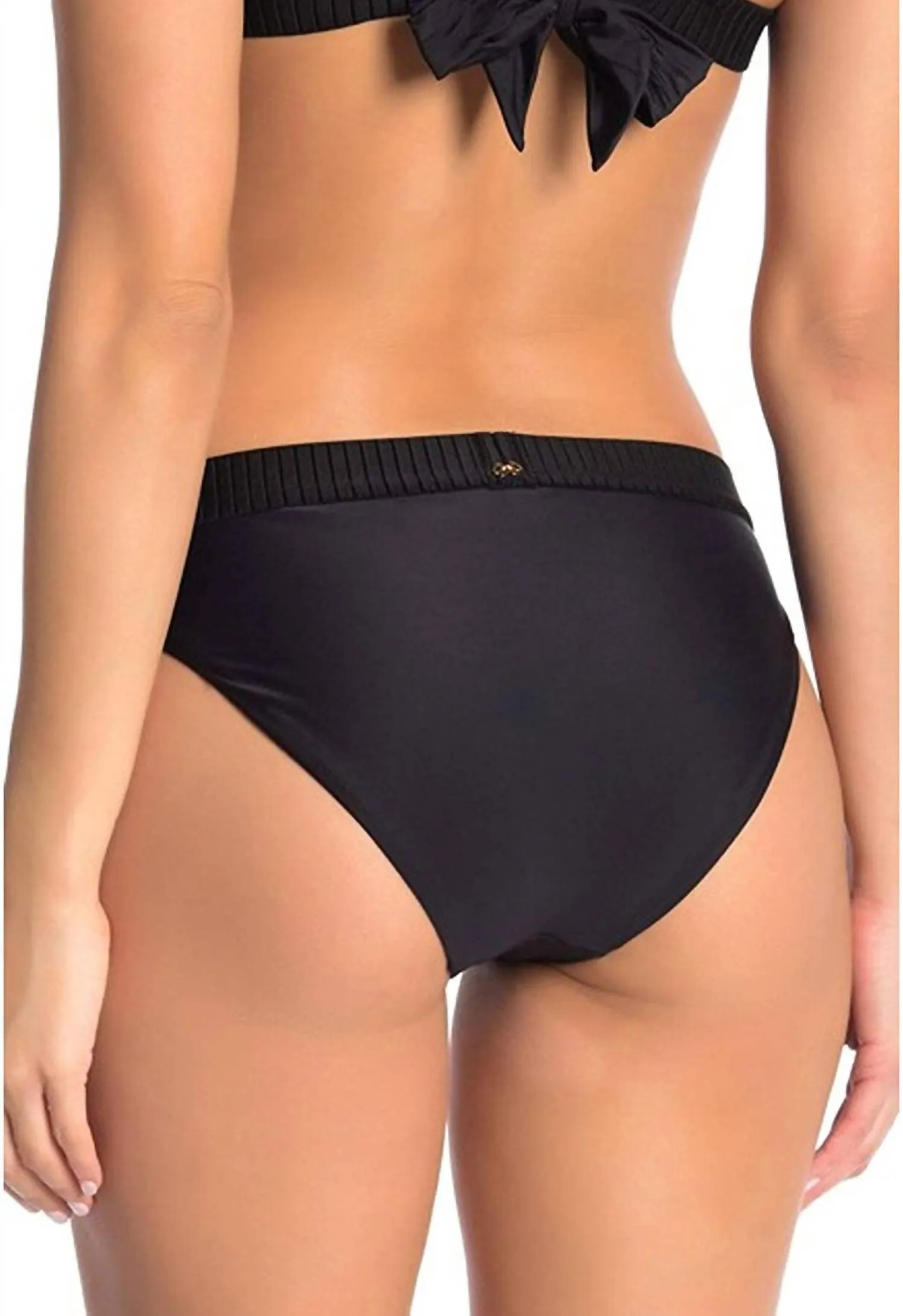 Midnight Gold Elastische Bündchen Ultra-Niedrige Bikini-Unterteile in Schwarz