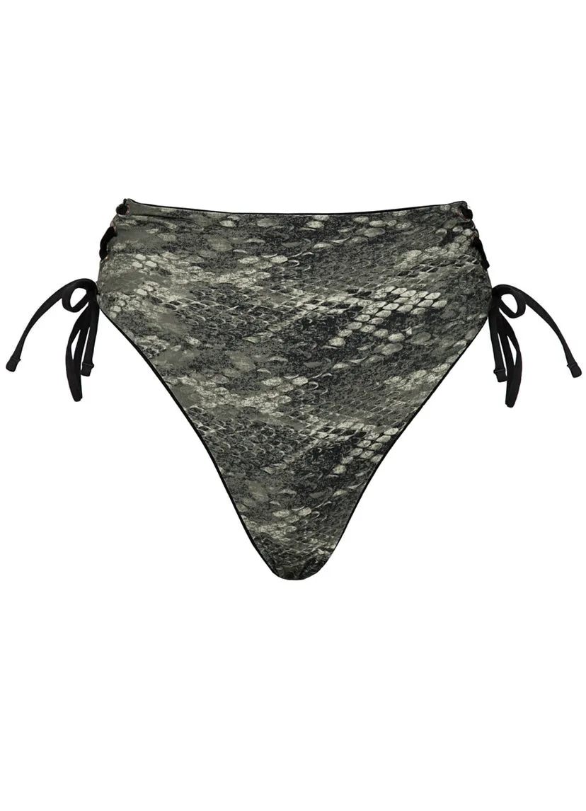 Midnight Shadow Oasis High-Rise Bikini-Höschen mit Schnürung