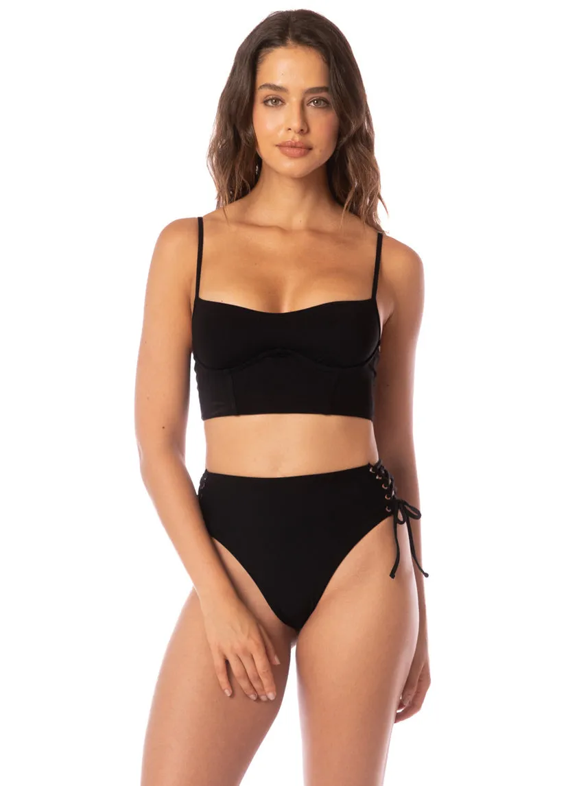 Midnight Shadow Oasis High-Rise Bikini-Höschen mit Schnürung
