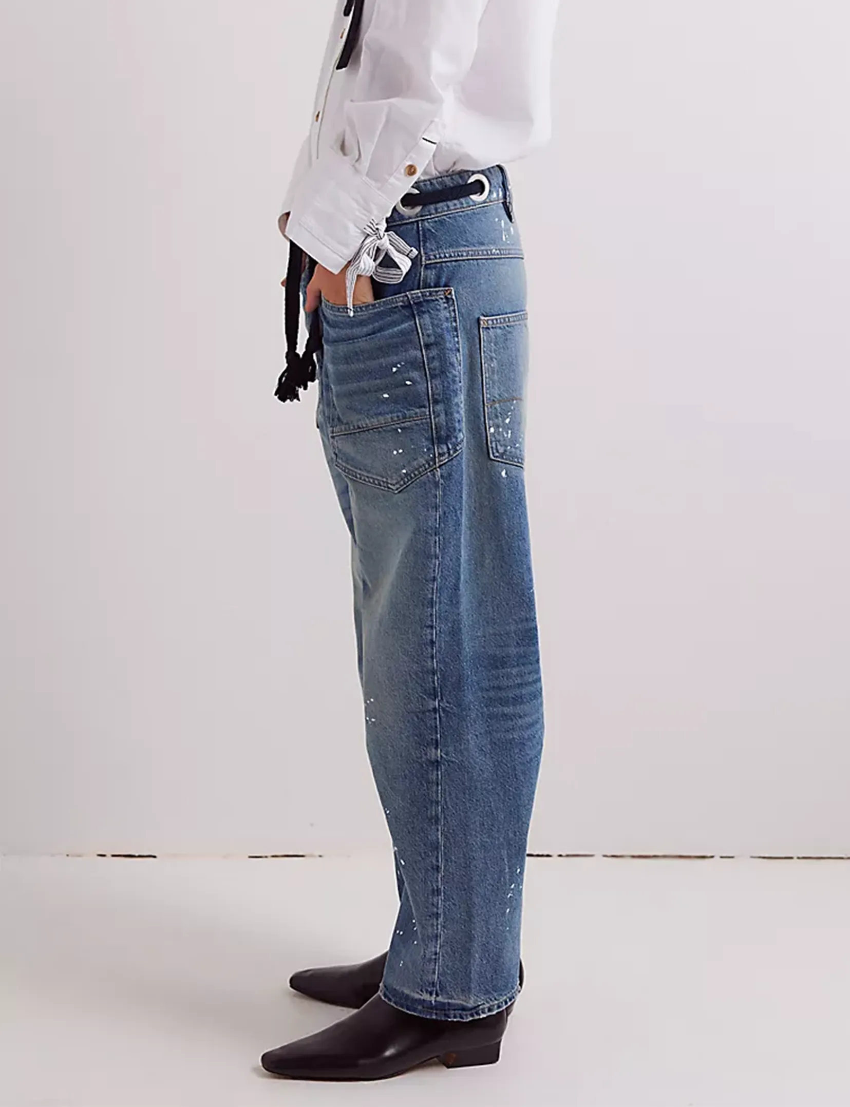 Moxie Low Slung Pull-On Barrel Jeans, Zeitlose Blaue Kleidung_free-people