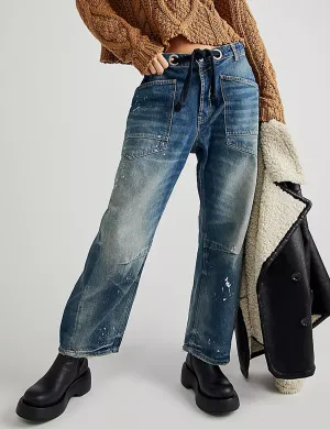 Moxie Low Slung Pull-On Barrel Jeans, Zeitlose Blaue Kleidung_free-people