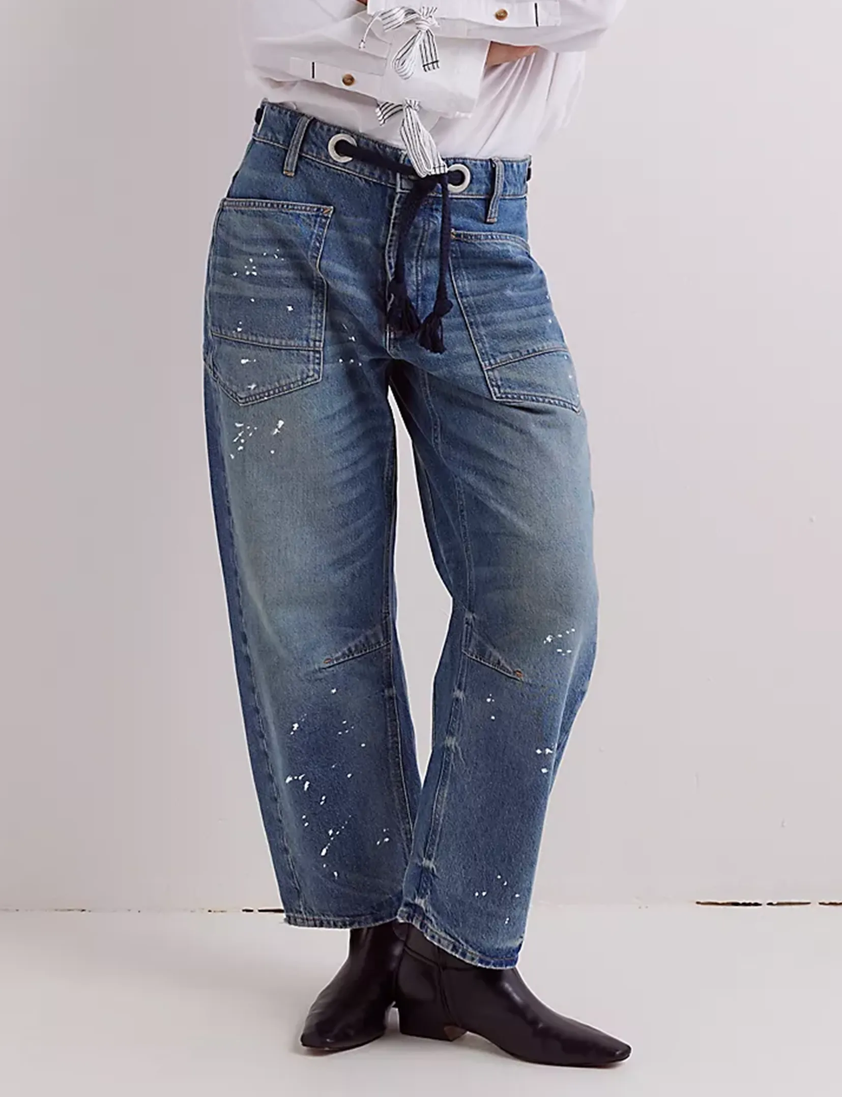 Moxie Low Slung Pull-On Barrel Jeans, Zeitlose Blaue Kleidung_free-people