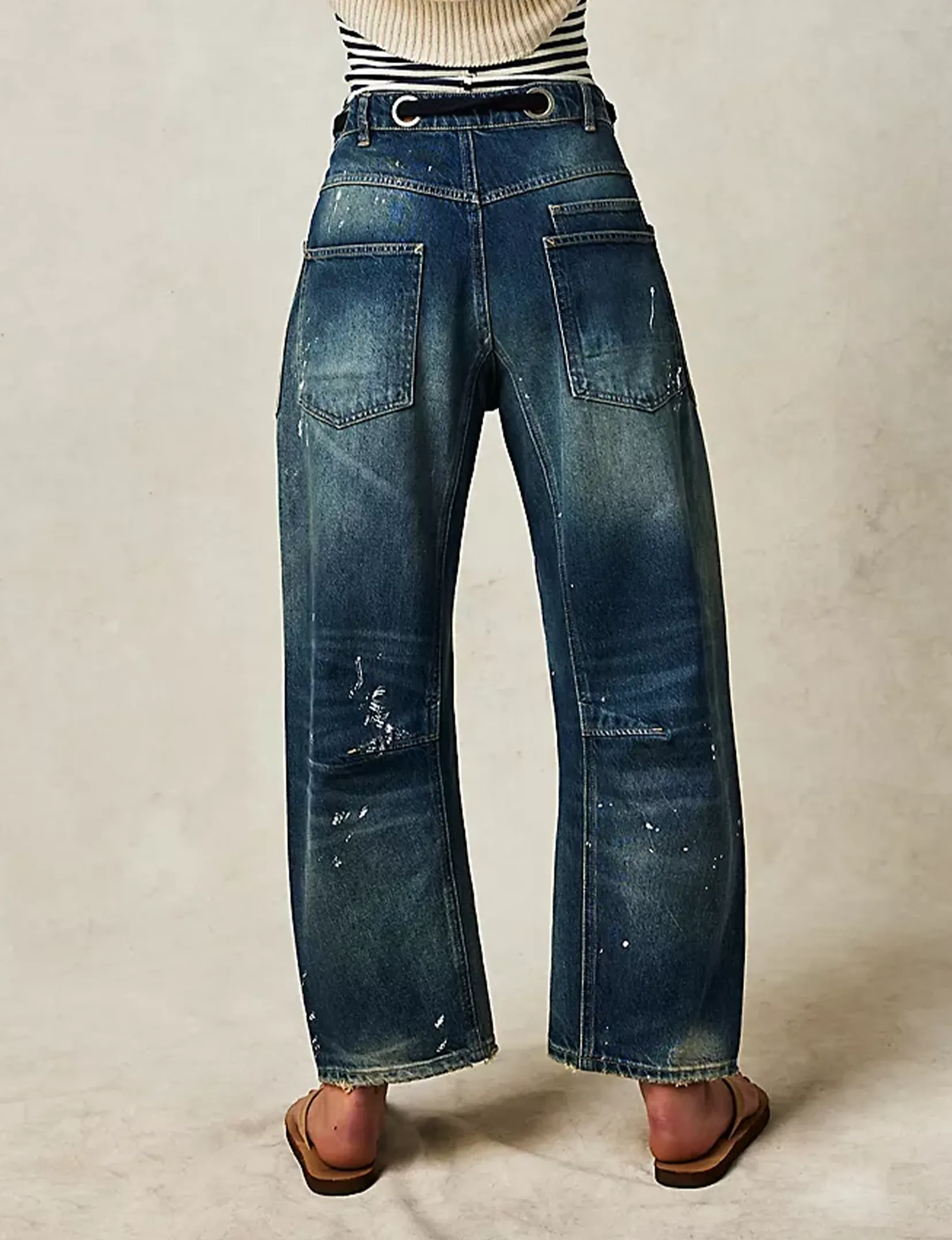 Moxie Low Slung Pull-On Barrel Jeans, Zeitlose Blaue Kleidung_free-people