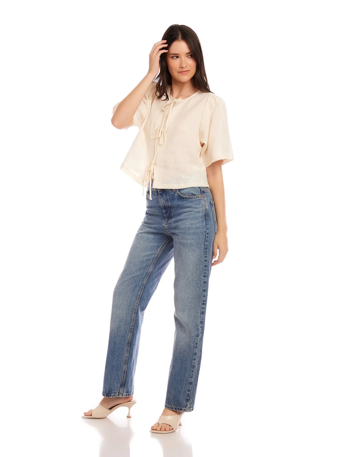 Nadine Blumenband-Detail Top in Ecru