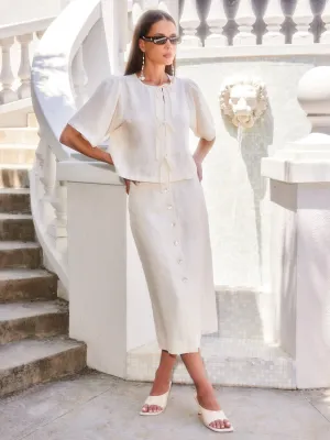 Nadine Blumenband-Detail Top in Ecru