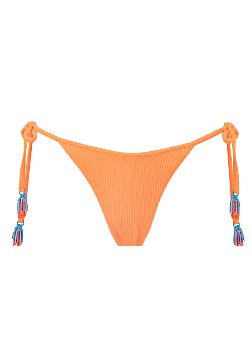 Neon Orange Tulum Mid Rise Bikini-Höschen mit Bindeseiten