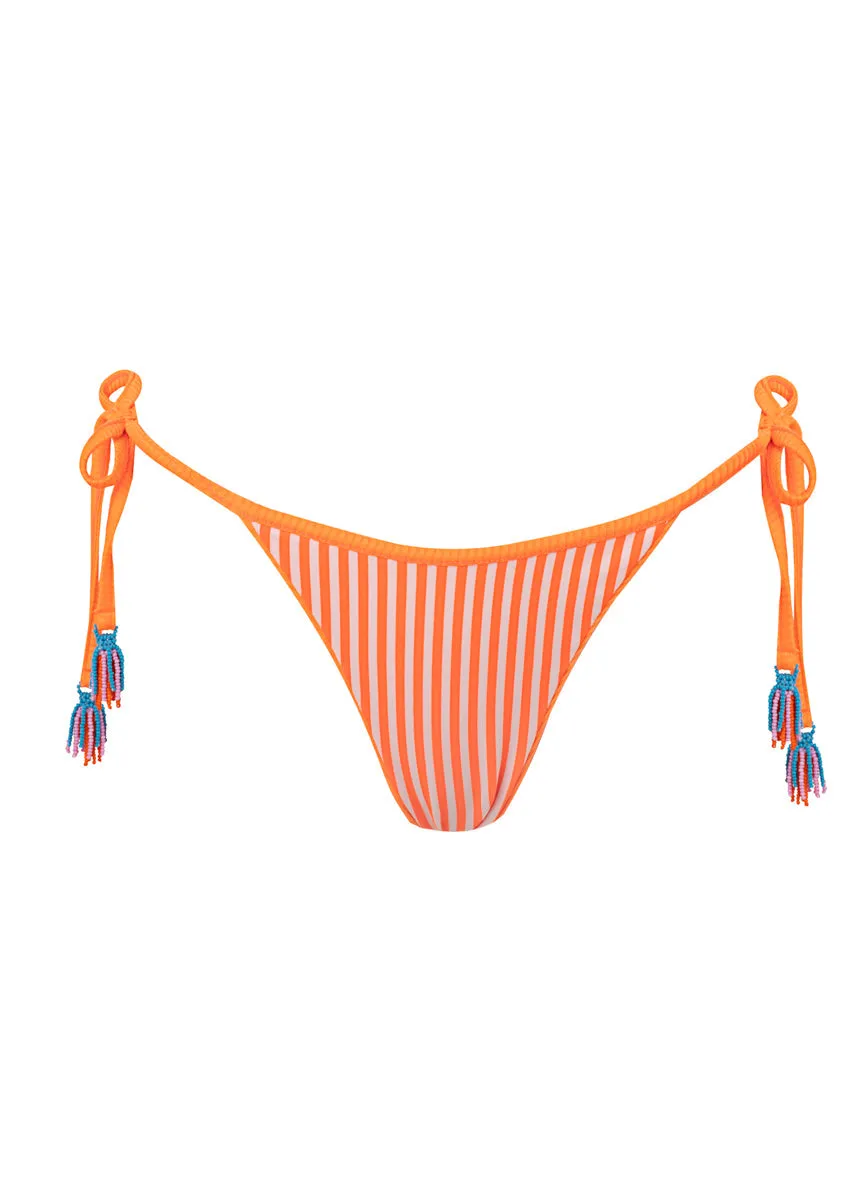 Neon Orange Tulum Mid Rise Bikini-Höschen mit Bindeseiten
