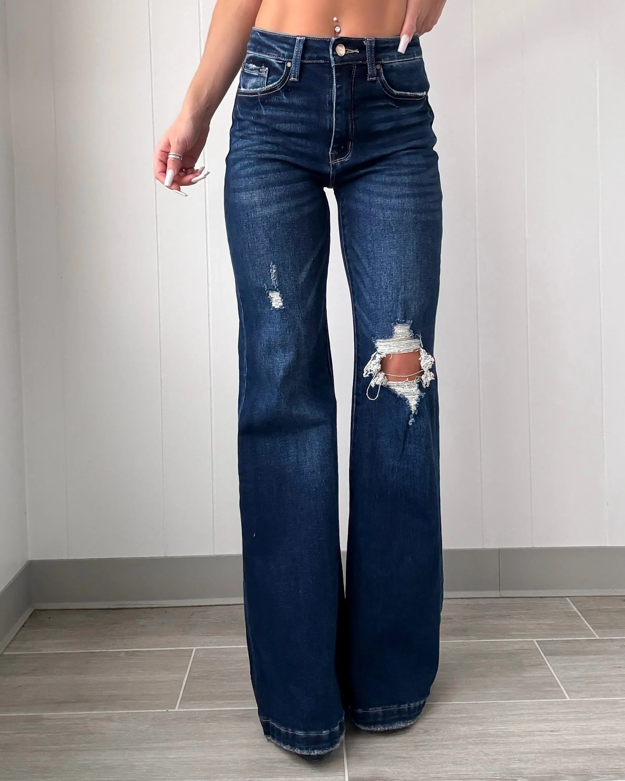 Paisley High-Rise Schlagjeans - Dunkel