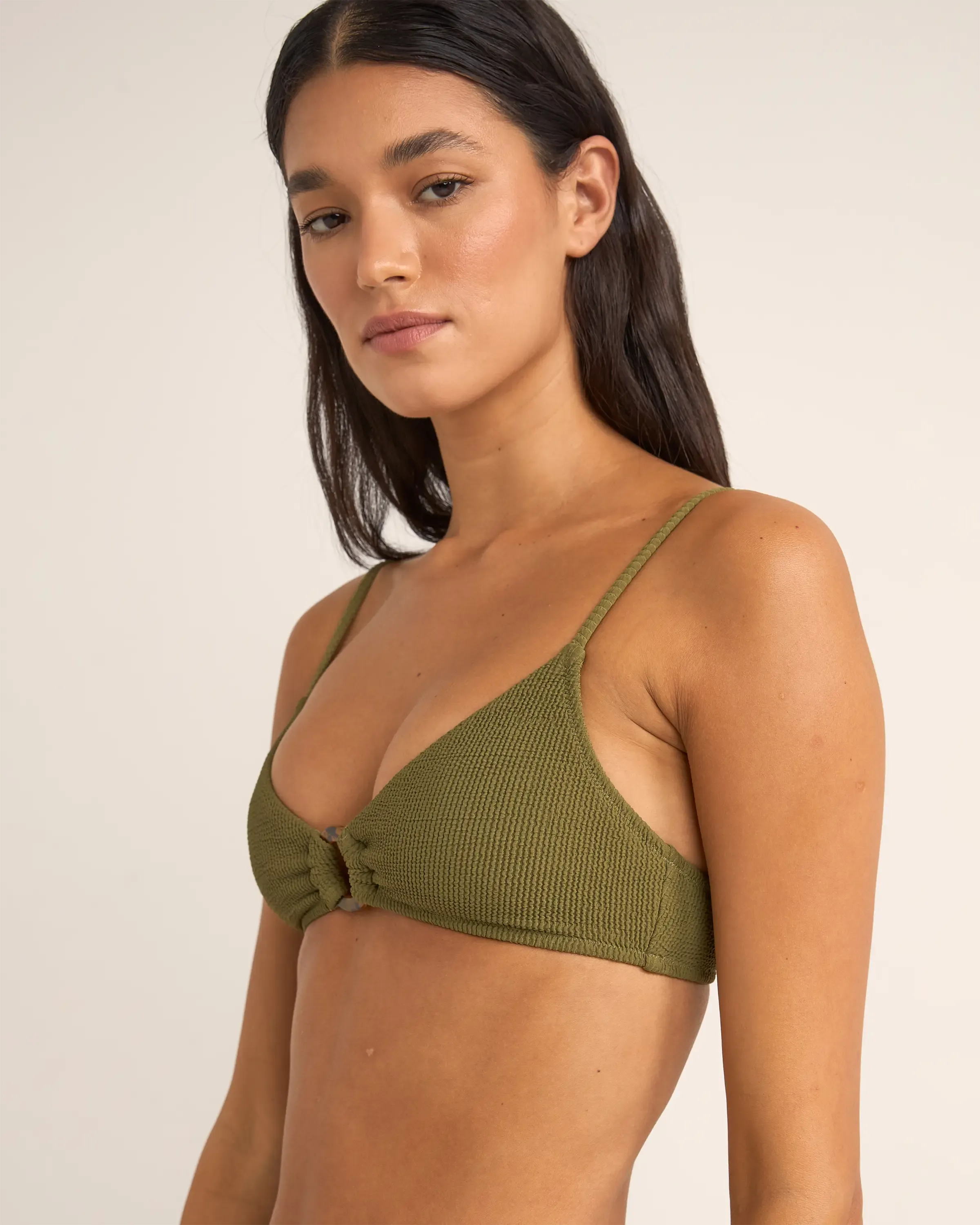 Rhythm Clothing Isla Rippenring Front Trilete Bikini-Oberteil in Efeu