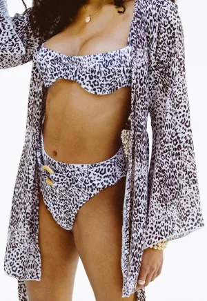 Riley Leopard-Print Gürtel-Hochwaist-Bikiniunterteil in Schwarz/Weiß Leopard