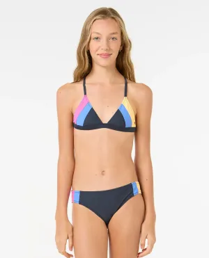 Rip Curl Clothing Mädchen Block Party Bikini-Set in Marineblau, Rosa & Gelb
