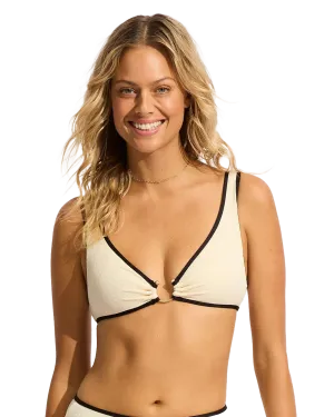 Seafolly Damen Badebekleidung Beach Bound Ring Front Bikini-Oberteil in Ecru